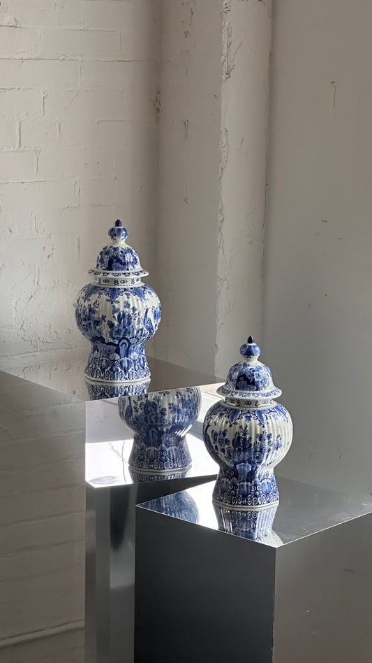 Large Pair of Dutch Royal Delft Lidded Jars