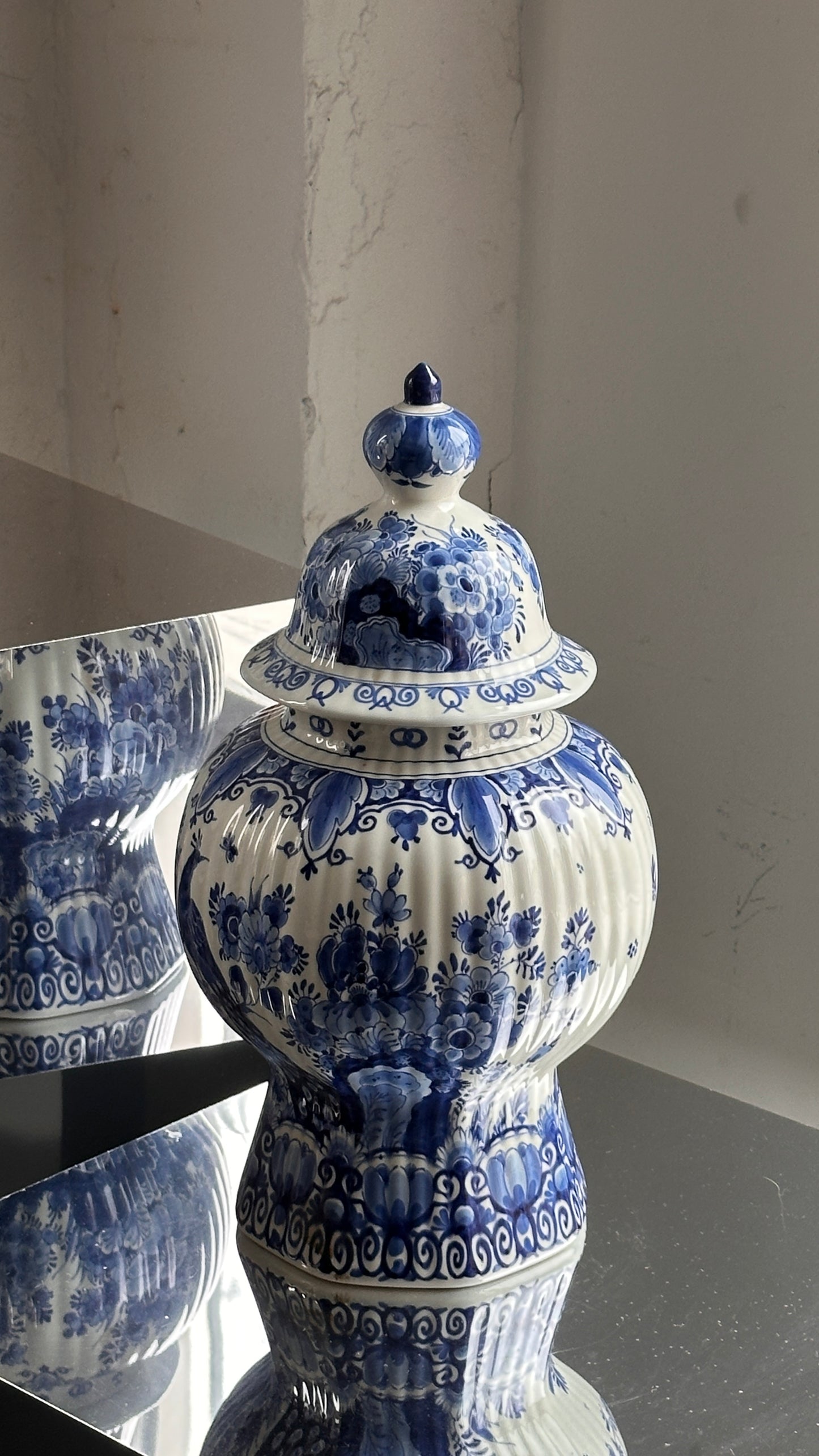 Large Pair of Dutch Royal Delft Lidded Jars