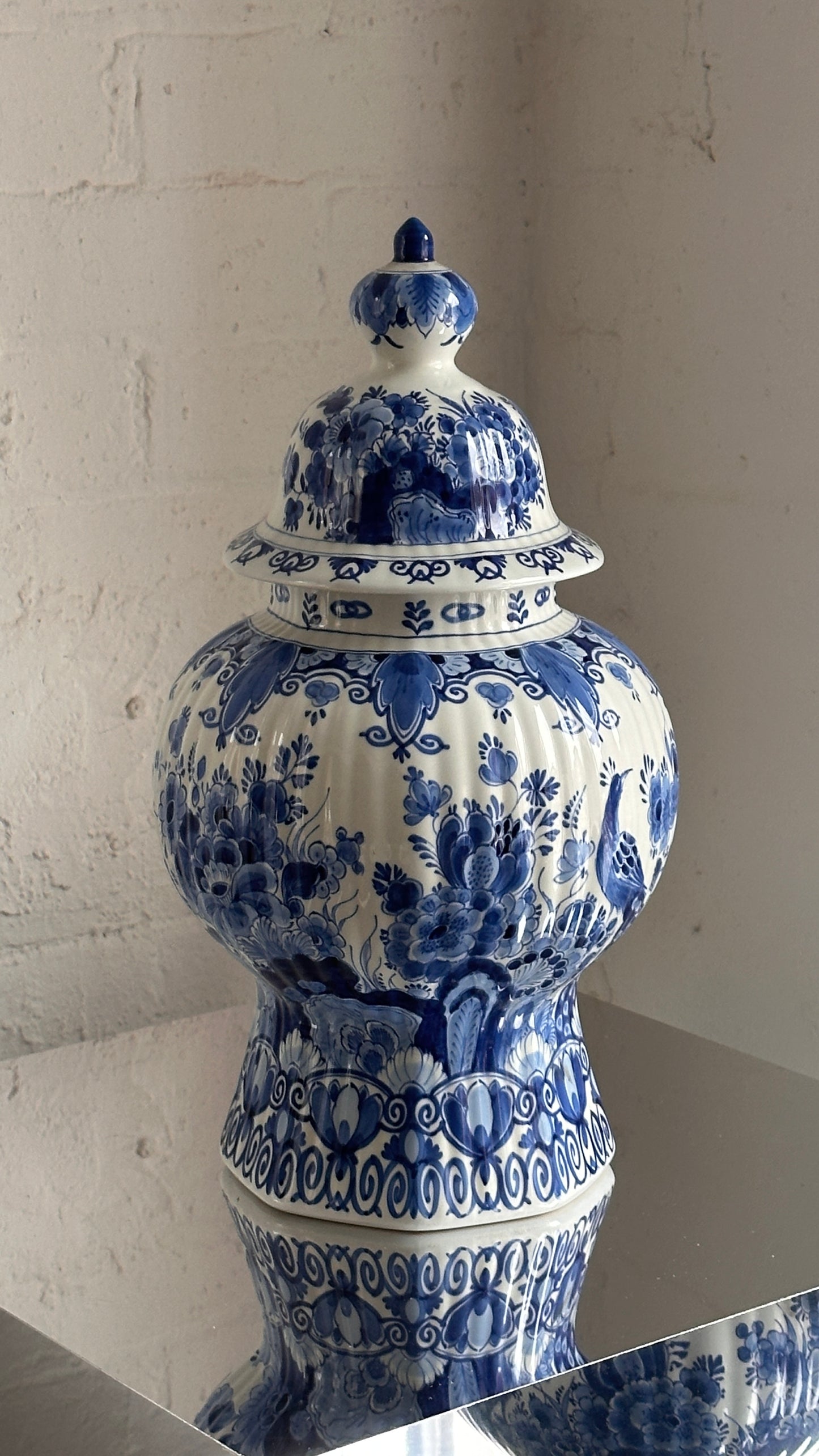 Large Pair of Dutch Royal Delft Lidded Jars