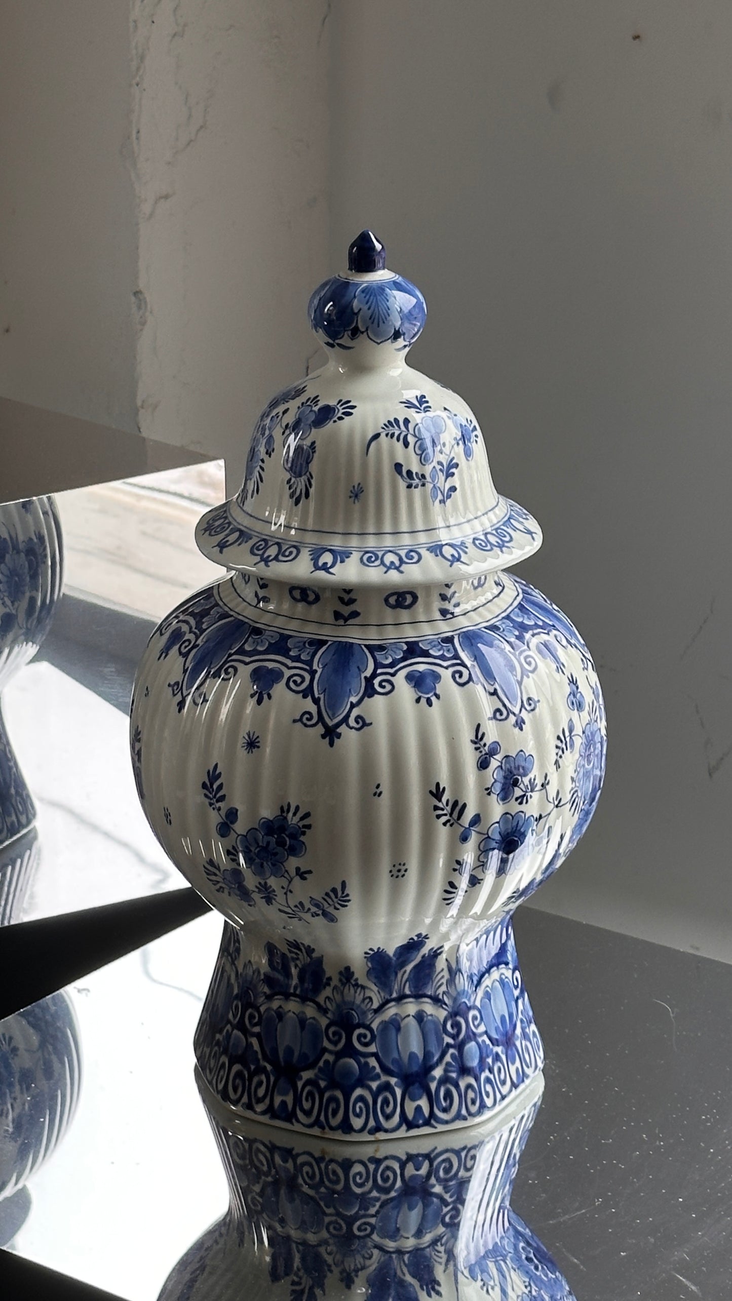 Large Pair of Dutch Royal Delft Lidded Jars
