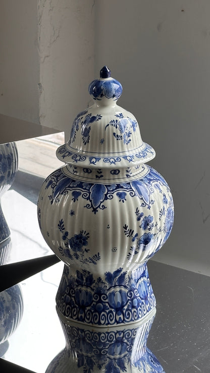 Large Pair of Dutch Royal Delft Lidded Jars