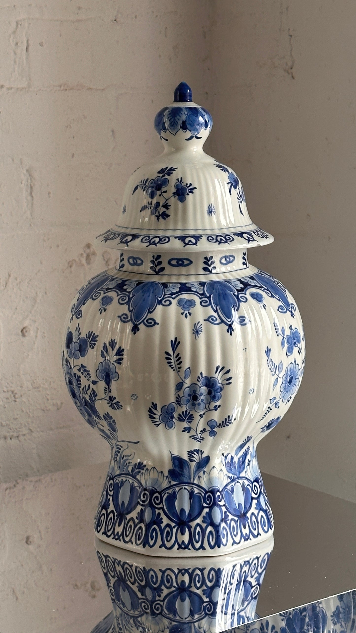 Large Pair of Dutch Royal Delft Lidded Jars
