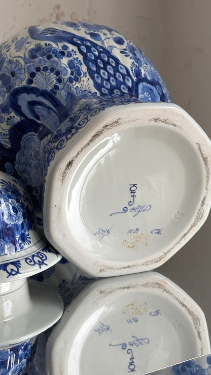 Large Pair of Dutch Royal Delft Lidded Jars