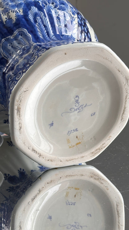 Large Pair of Dutch Royal Delft Lidded Jars