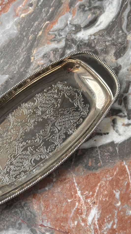 Vintage English Etched Silver-Plated Serving Tray