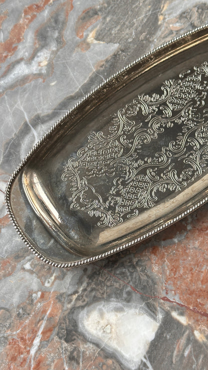 Vintage English Etched Silver-Plated Serving Tray