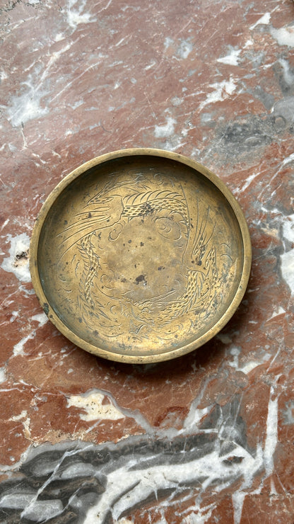 Pair of Vintage Engraved Brass Chinese Dishes