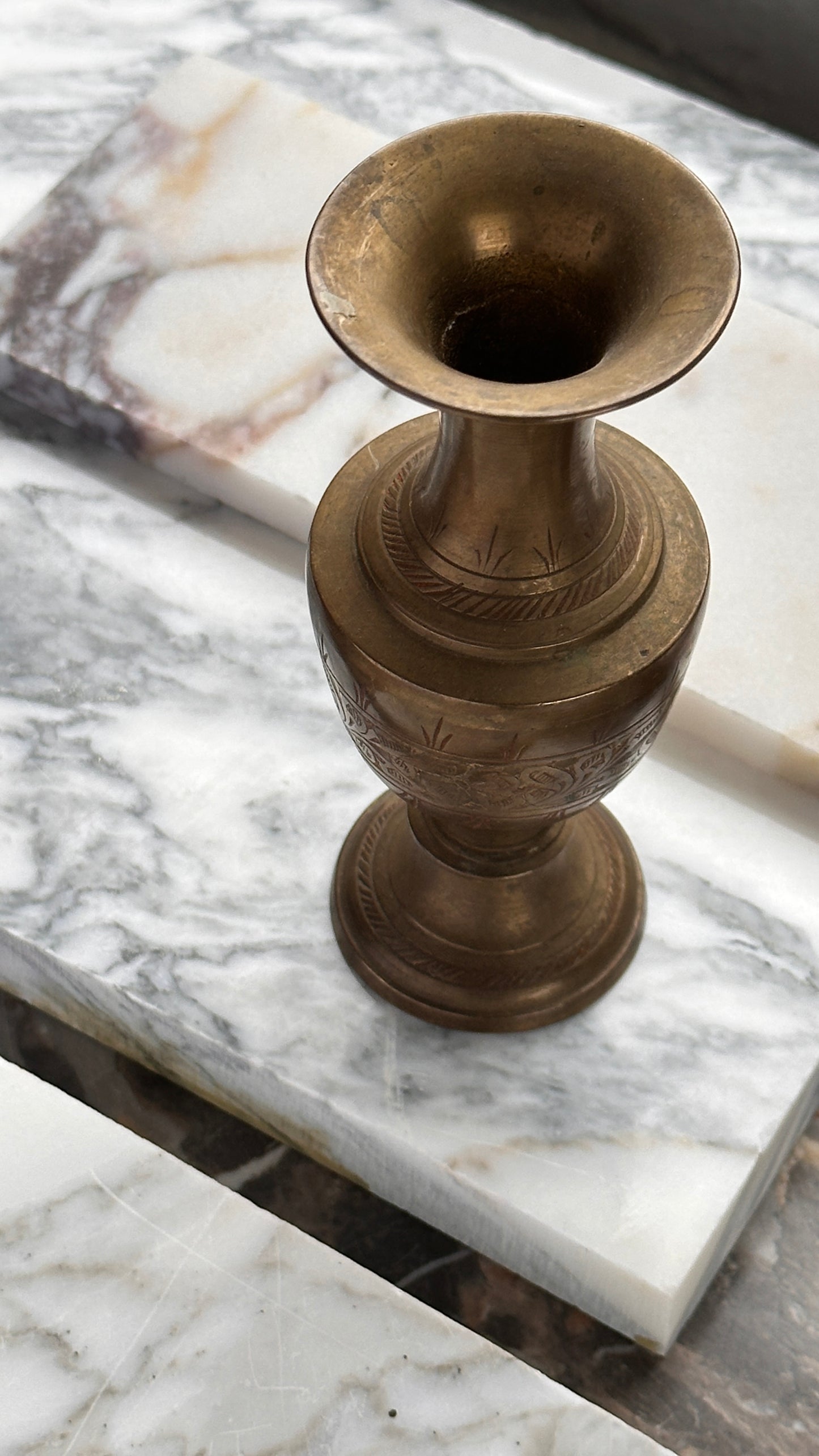 Small Indian Etched Brass Bud Vase