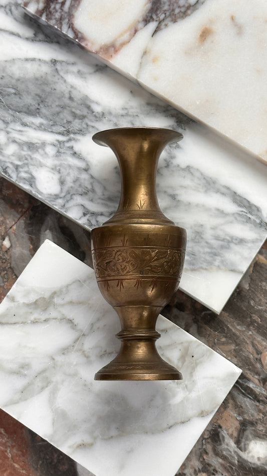 Small Indian Etched Brass Bud Vase