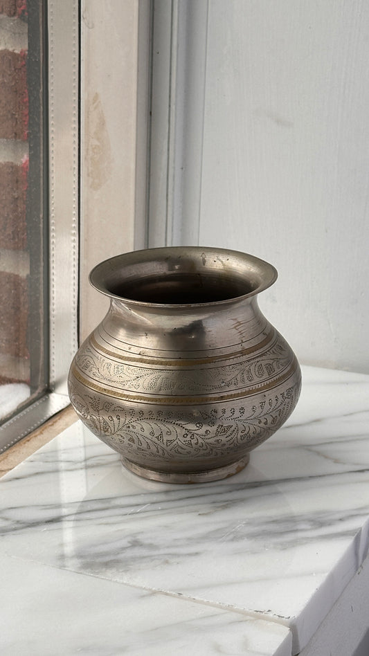 Vintage Indian Nickel Coated Brass Water Pot / Vase