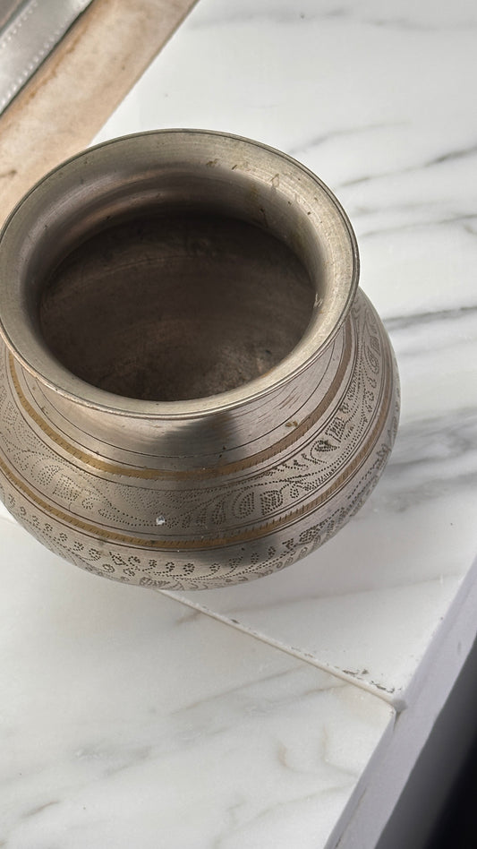 Vintage Indian Nickel Coated Brass Water Pot / Vase
