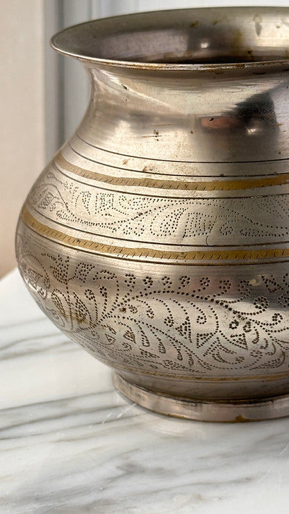 Vintage Indian Nickel Coated Brass Water Pot / Vase
