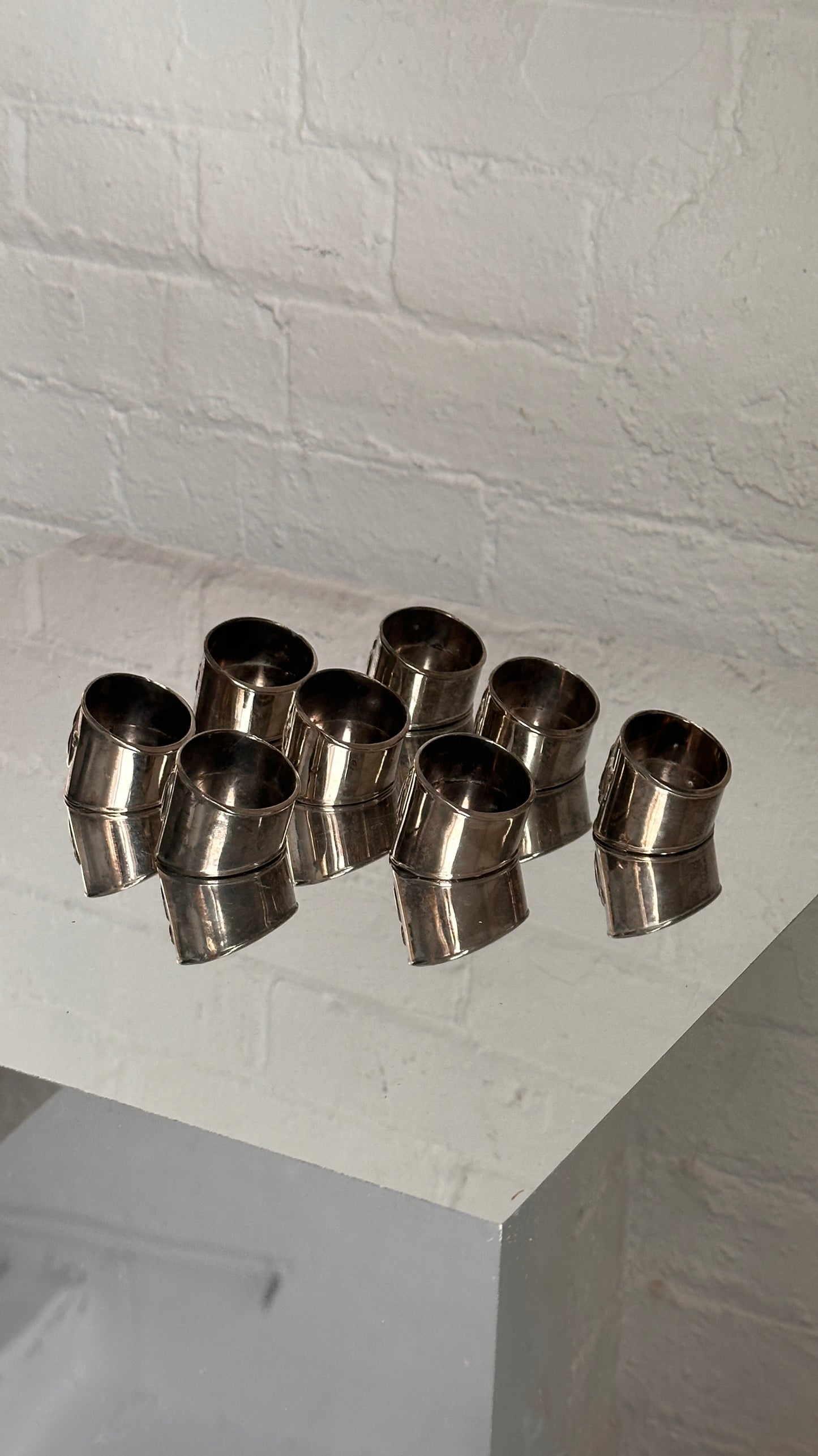 Set of 8 Silver Plated Rose Motif Napkin Rings