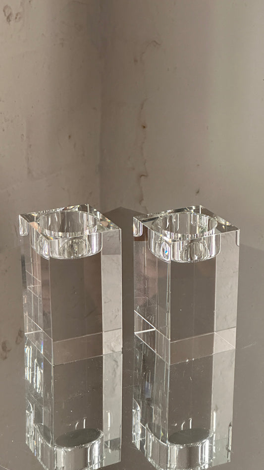 Pair of Glass Candle Holders
