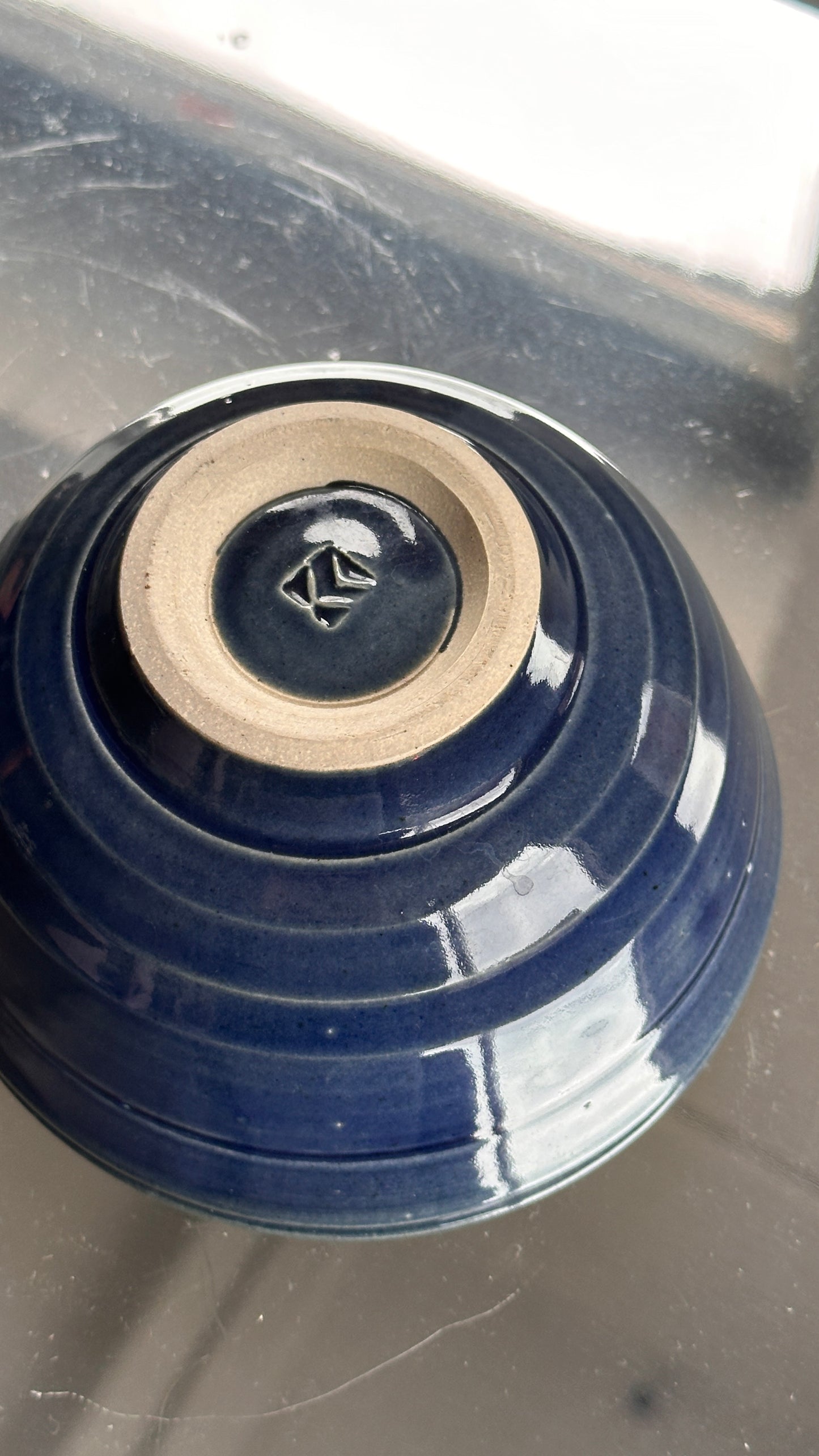 Turned Blue Ceramic Bowl