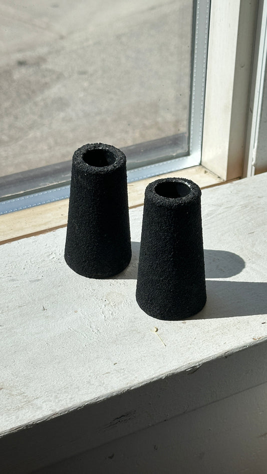 Pair of Charcoal Ceramic Candle Holders