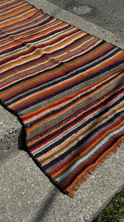 Multi-Colour Striped Wool Rug