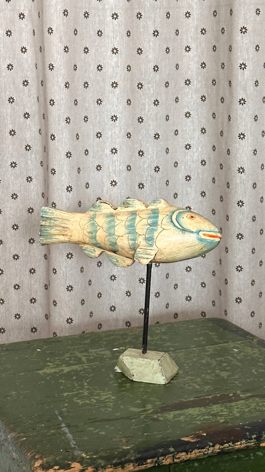 Folk Art Carved Fish on a Stand