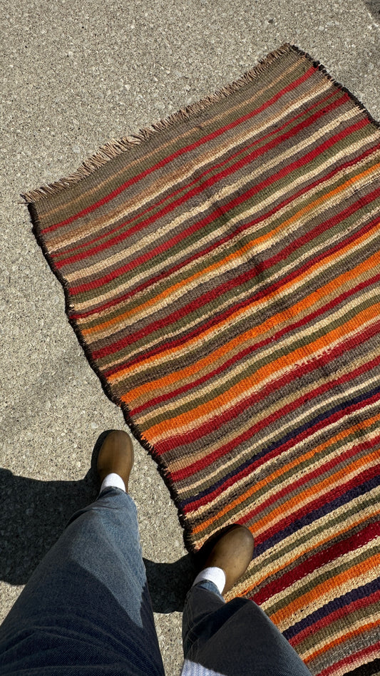 Multi-Colour Striped Wool Rug