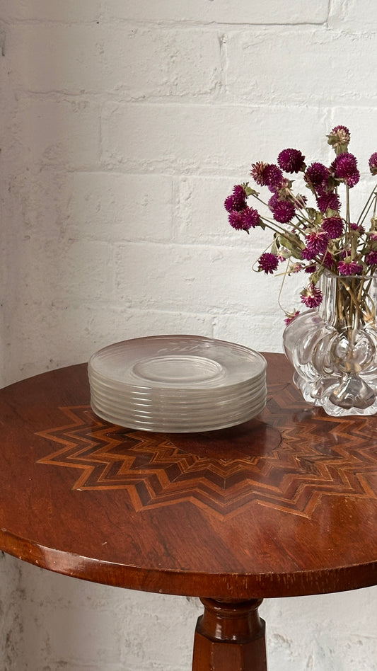 Set of 8 Vintage Etched Glass Saucers / Side Plates