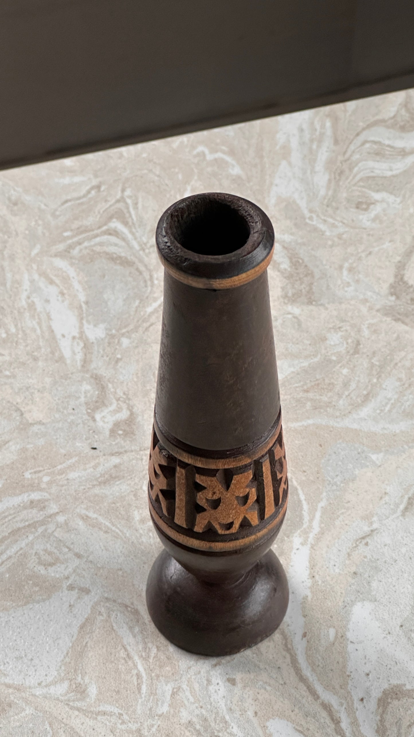 Hand Carved Wooden Vase