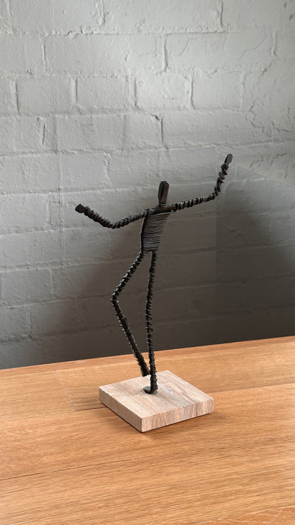 Set of 5 Wire Figure Sculptures on Stone Base