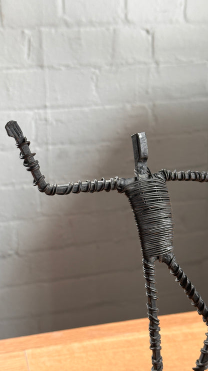 Set of 5 Wire Figure Sculptures on Stone Base