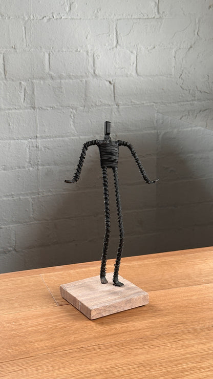 Set of 5 Wire Figure Sculptures on Stone Base