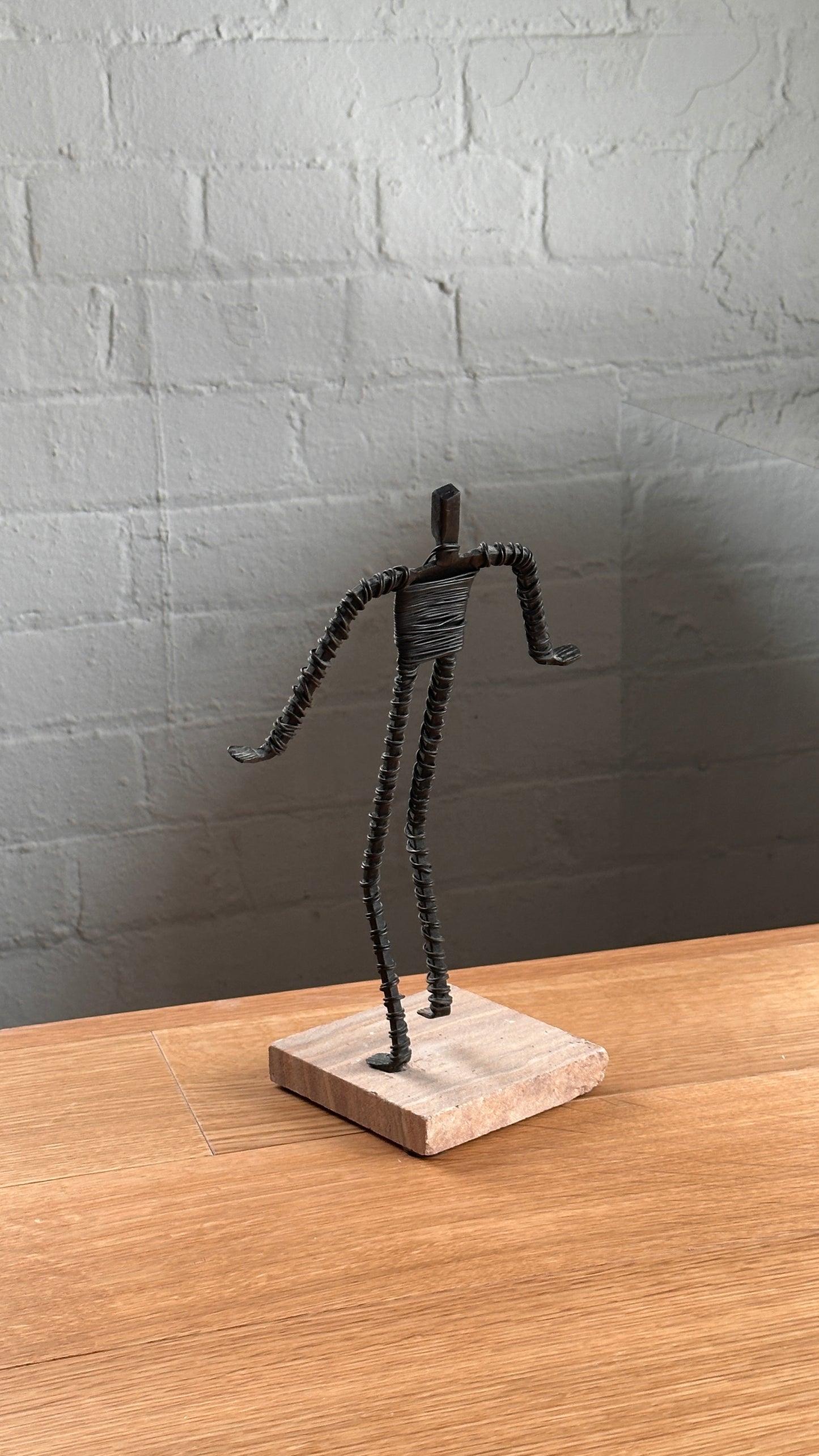Set of 5 Wire Figure Sculptures on Stone Base