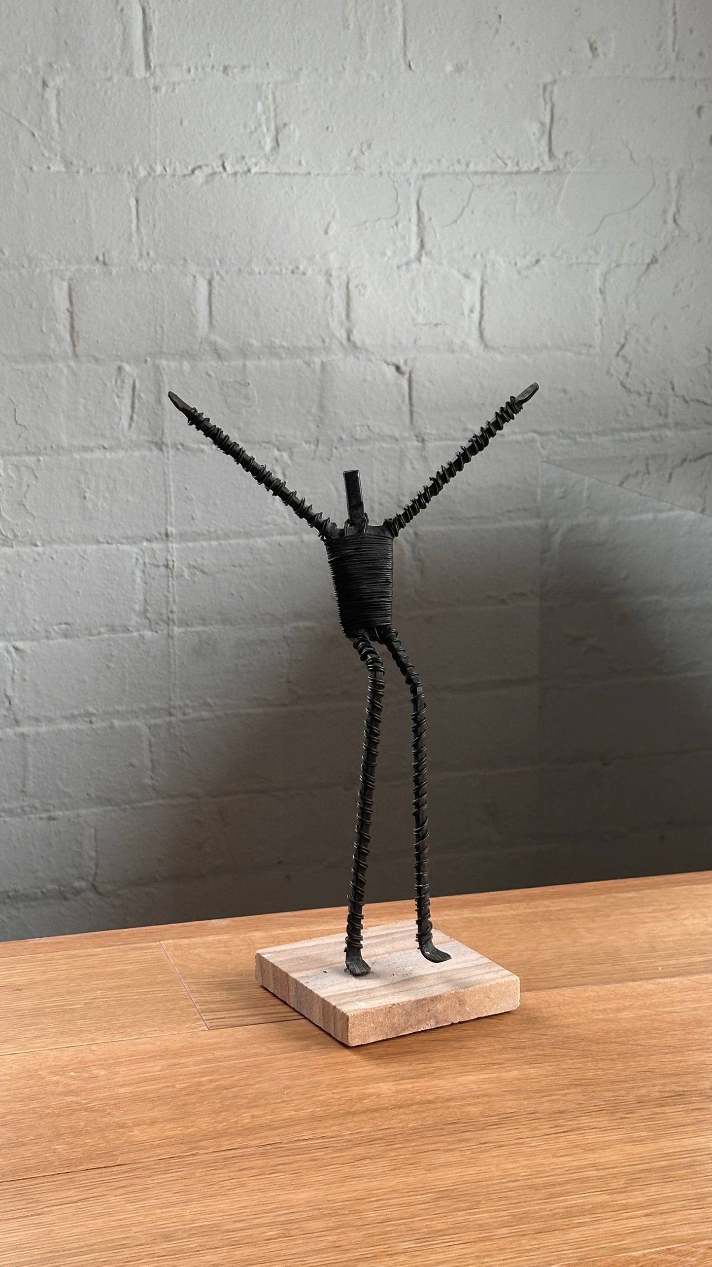 Set of 5 Wire Figure Sculptures on Stone Base