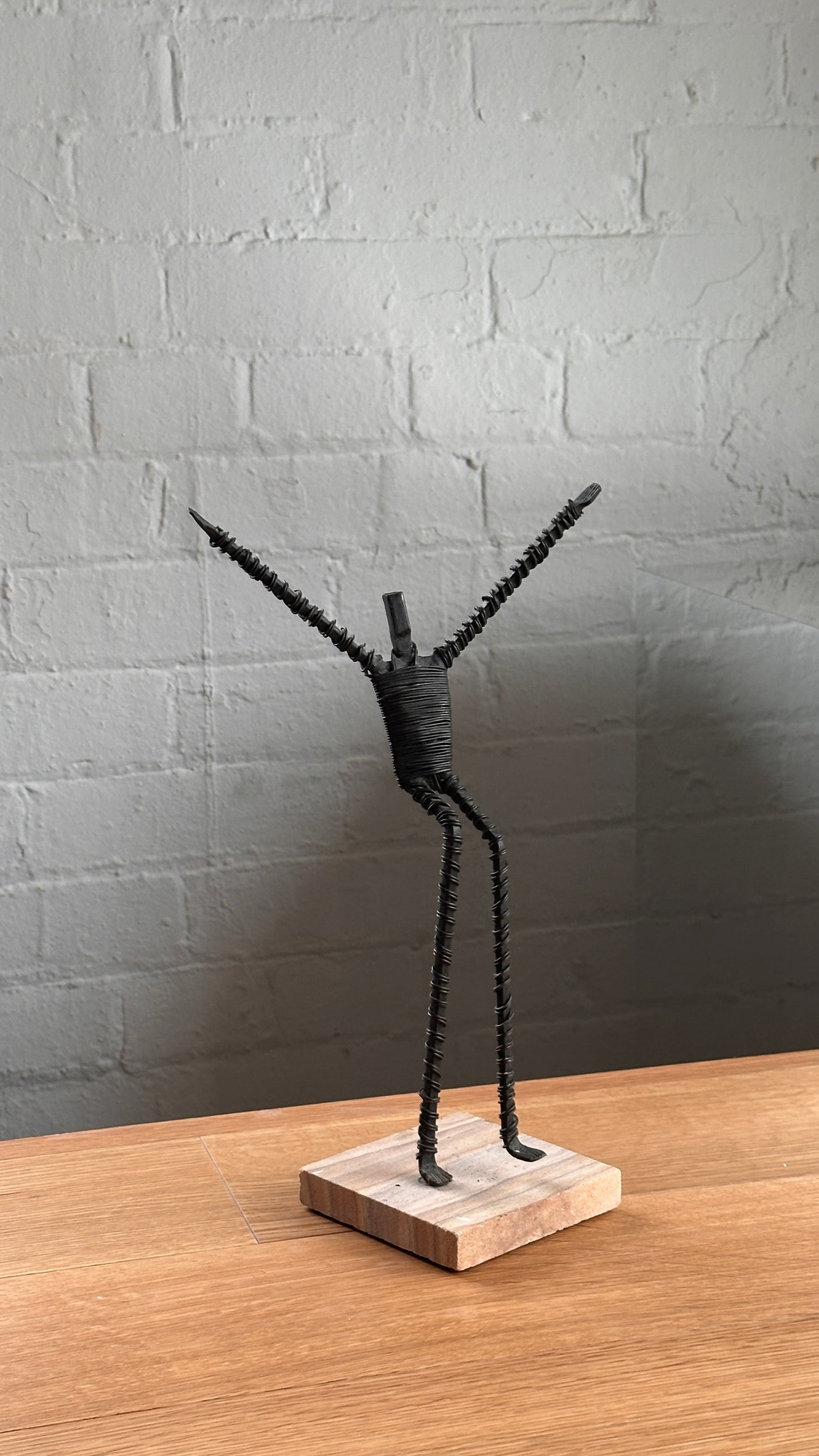 Set of 5 Wire Figure Sculptures on Stone Base