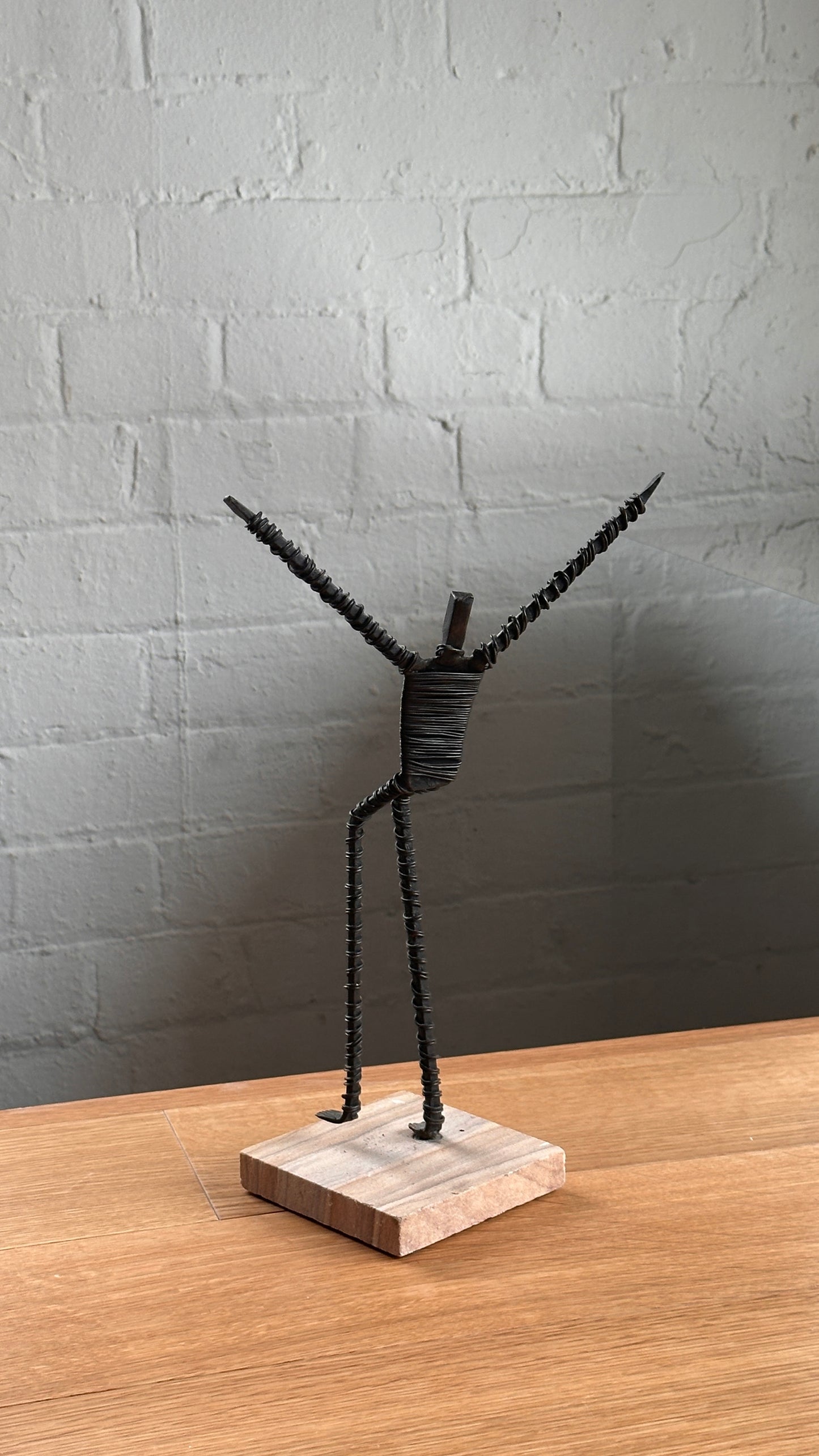 Set of 5 Wire Figure Sculptures on Stone Base