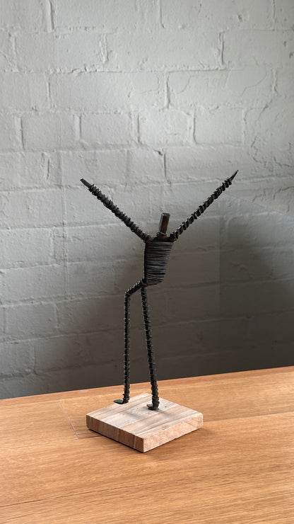 Set of 5 Wire Figure Sculptures on Stone Base