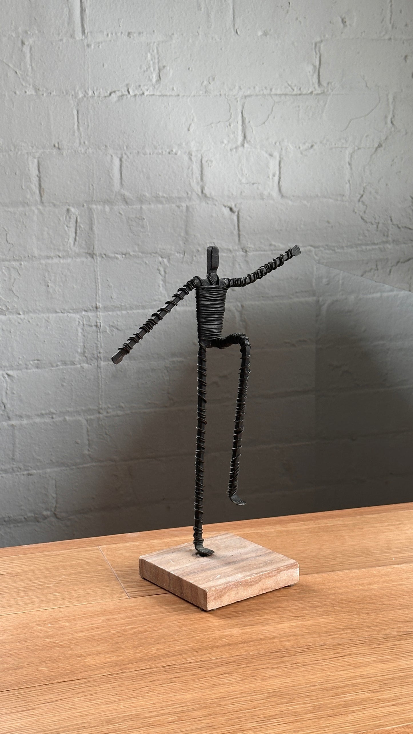 Set of 5 Wire Figure Sculptures on Stone Base