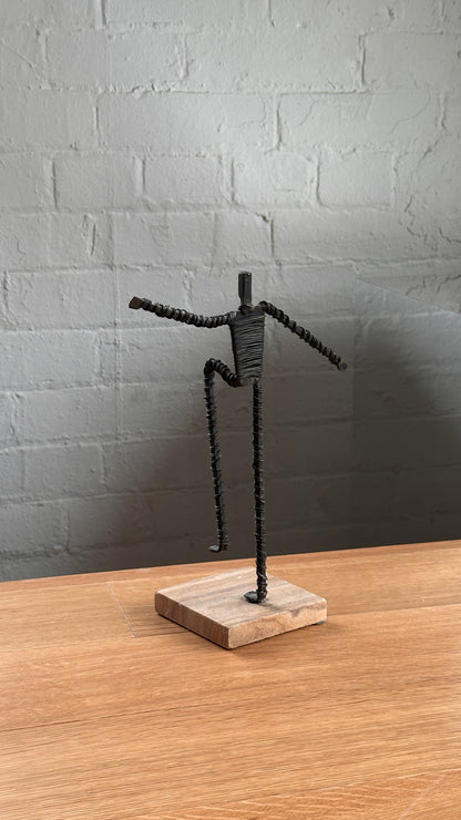 Set of 5 Wire Figure Sculptures on Stone Base