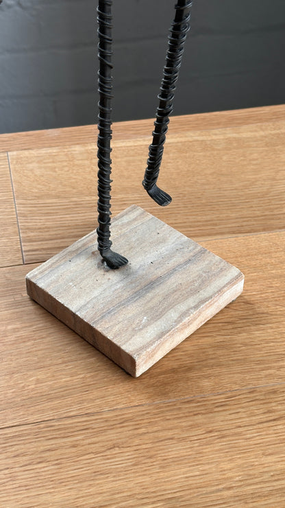 Set of 5 Wire Figure Sculptures on Stone Base