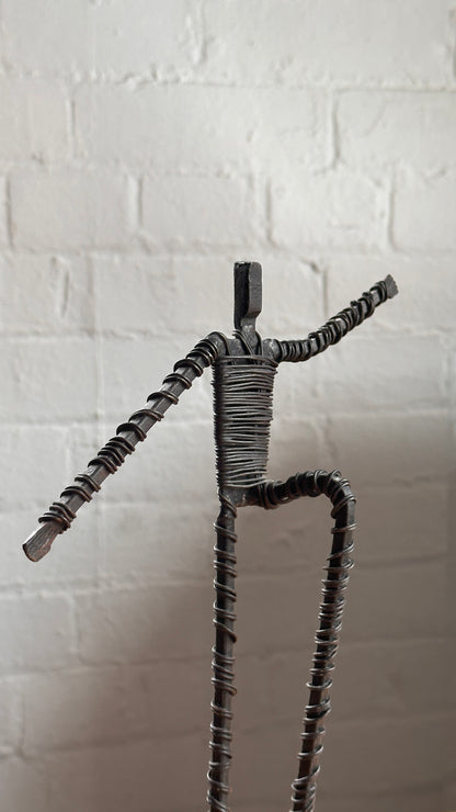 Set of 5 Wire Figure Sculptures on Stone Base