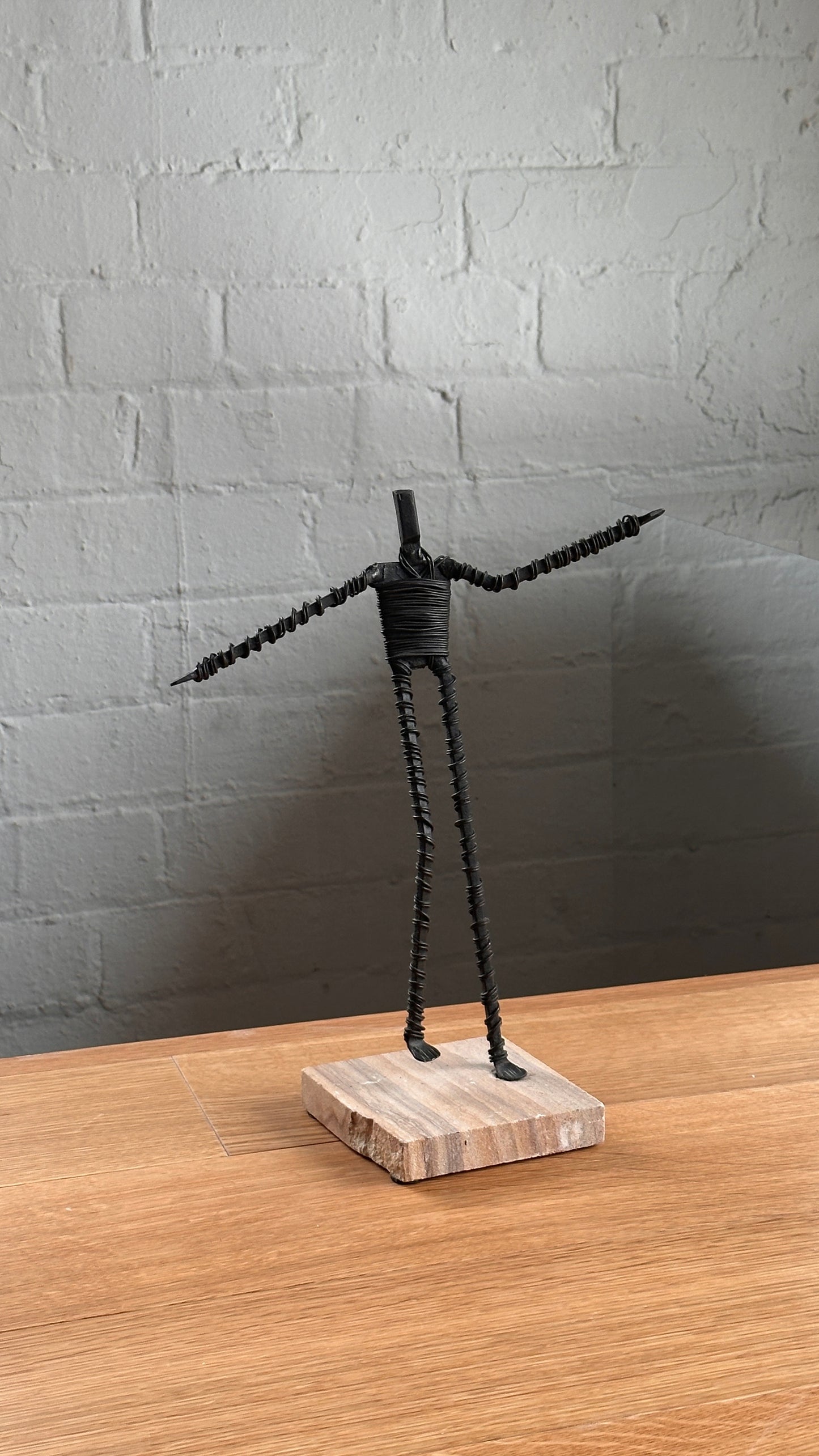 Set of 5 Wire Figure Sculptures on Stone Base