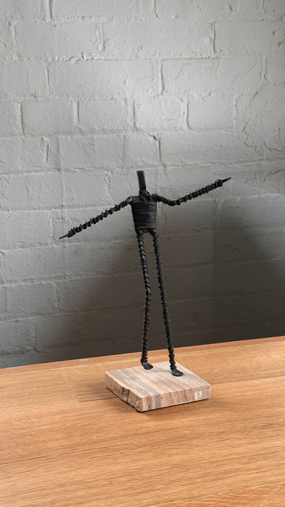 Set of 5 Wire Figure Sculptures on Stone Base
