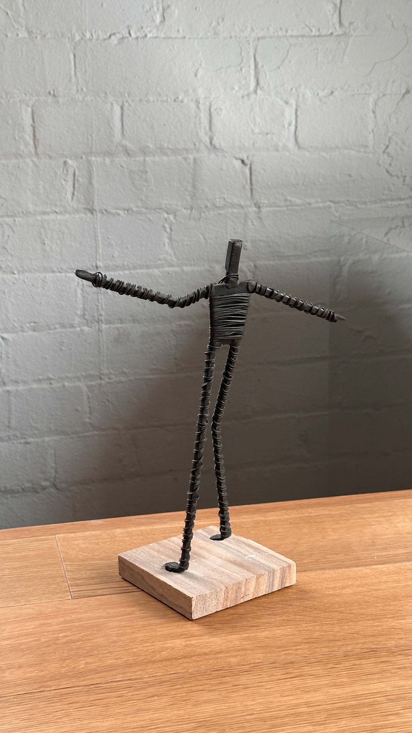 Set of 5 Wire Figure Sculptures on Stone Base