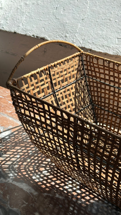 Vintage Cane & Wire Basket
