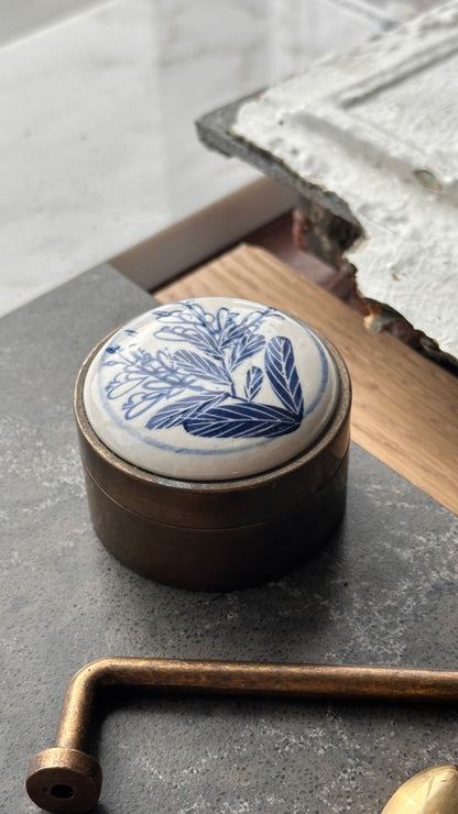 Brass / Hand Painted Ceramic Trinket Box