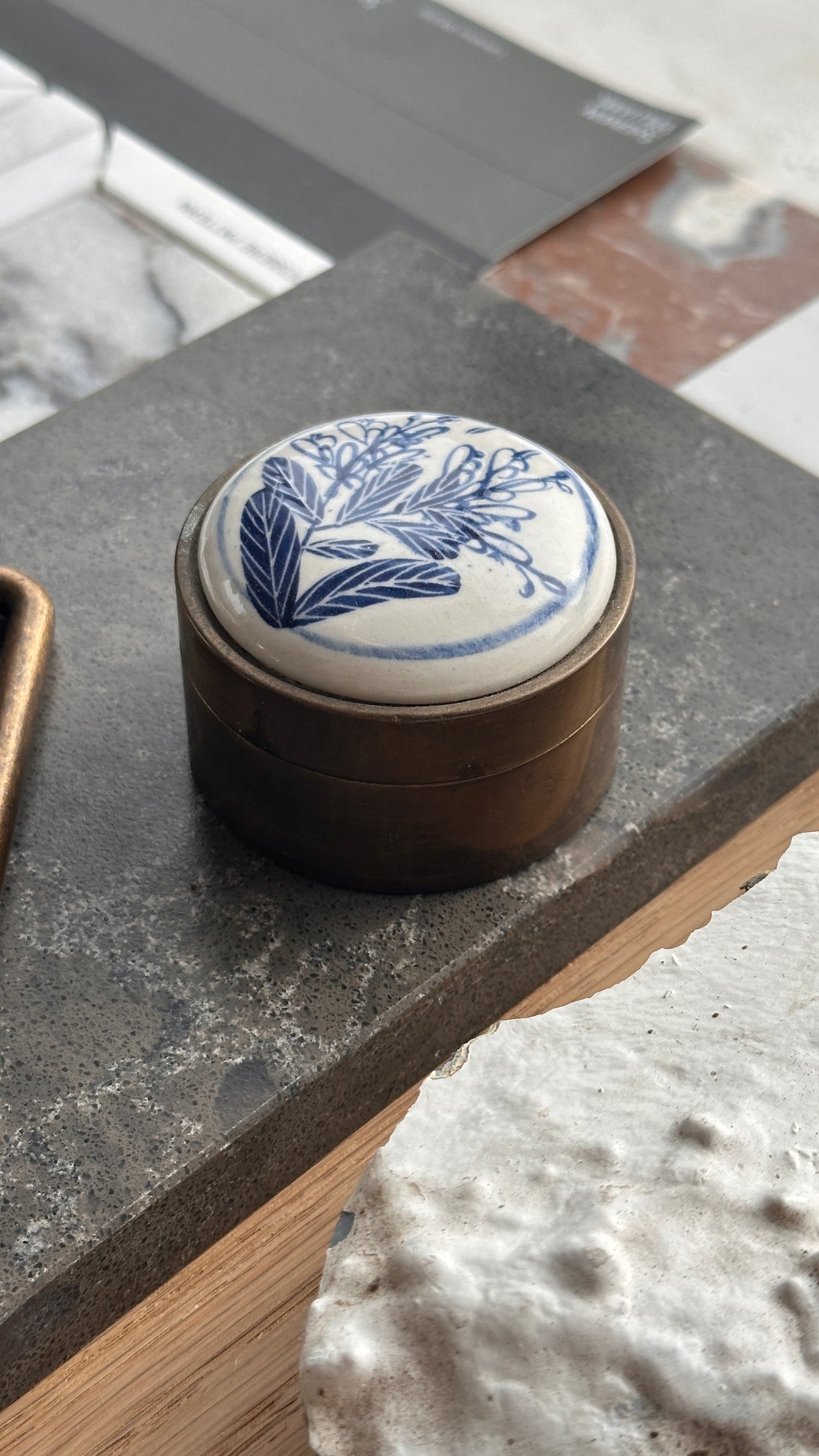 Brass / Hand Painted Ceramic Trinket Box