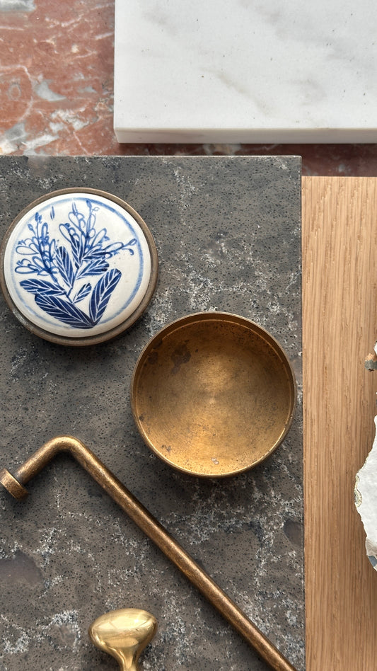 Brass / Hand Painted Ceramic Trinket Box