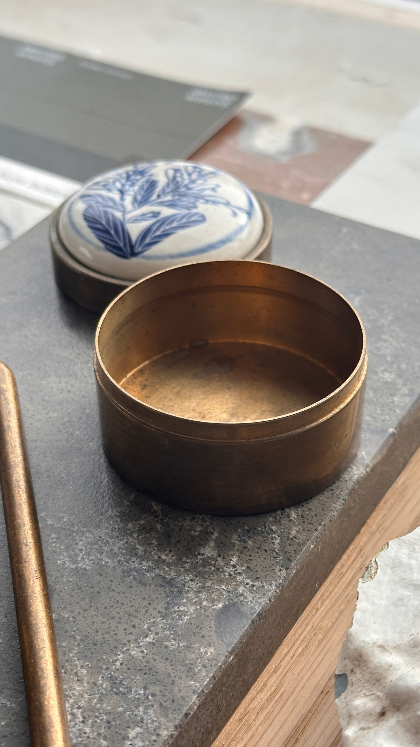 Brass / Hand Painted Ceramic Trinket Box