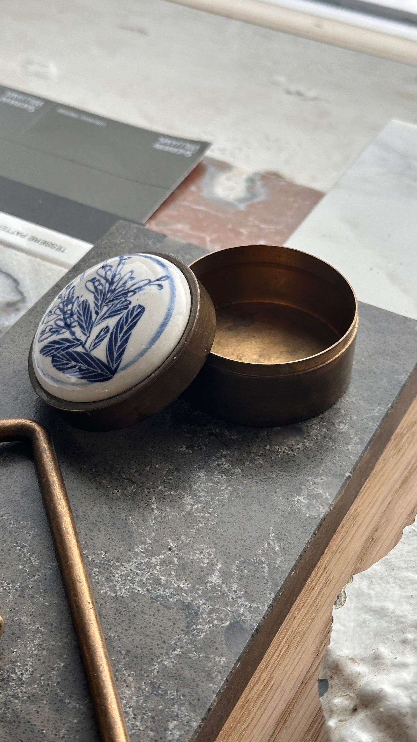 Brass / Hand Painted Ceramic Trinket Box