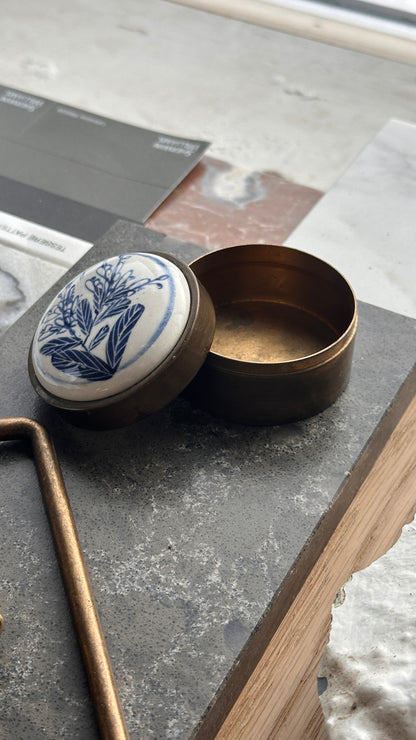 Brass / Hand Painted Ceramic Trinket Box
