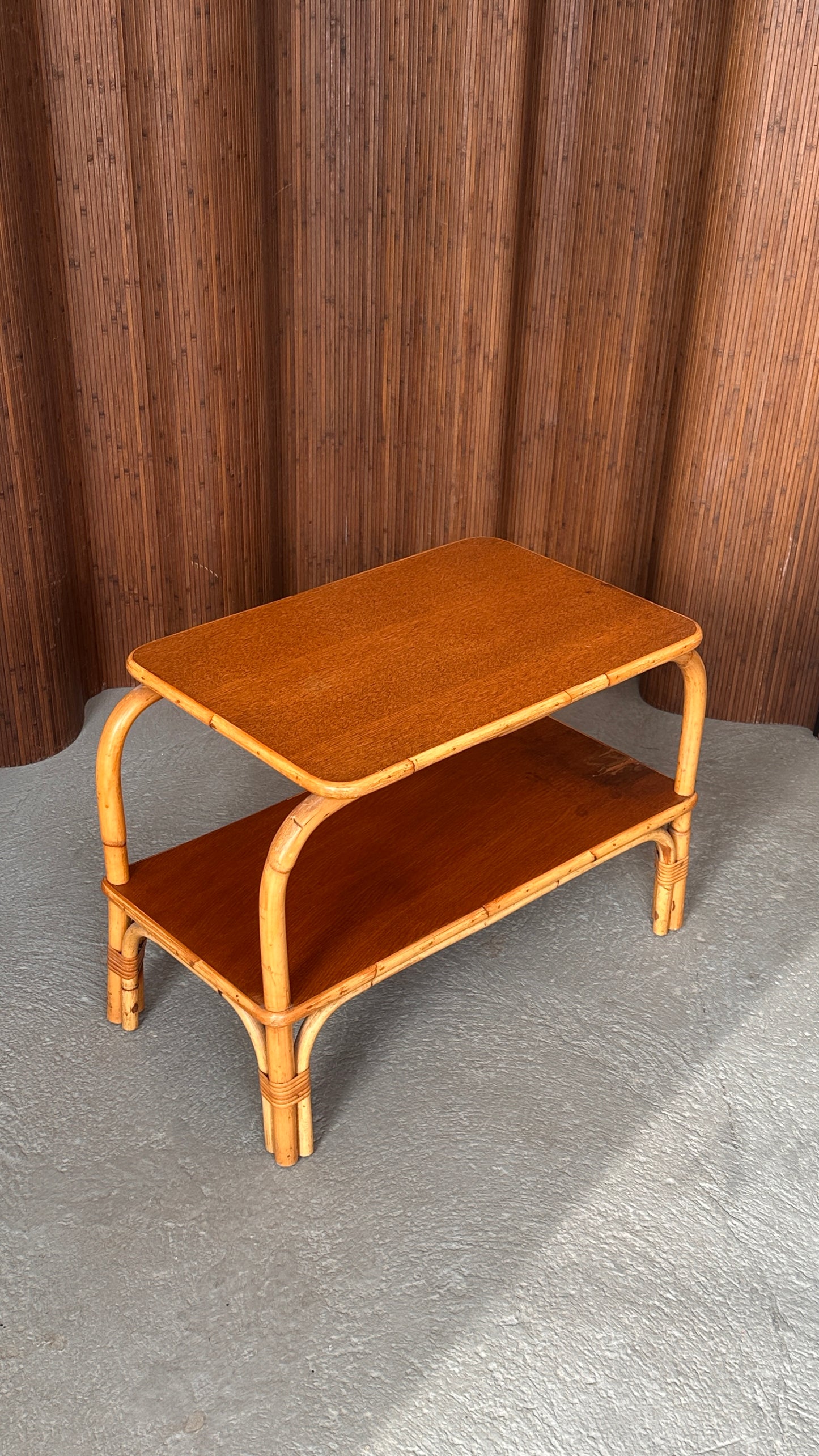 1970s Bamboo and Wood Side Table