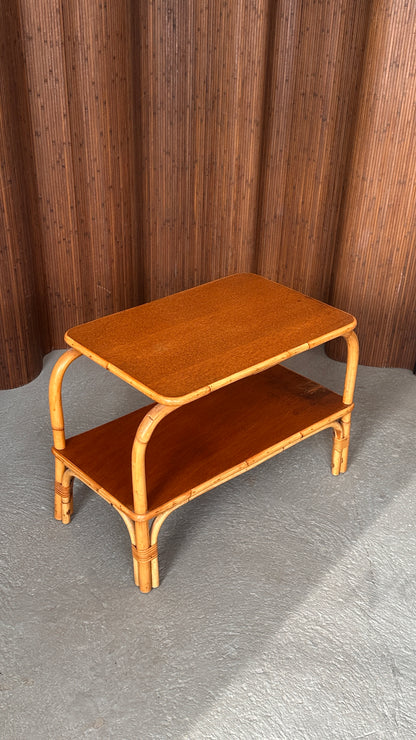 1970s Bamboo and Wood Side Table
