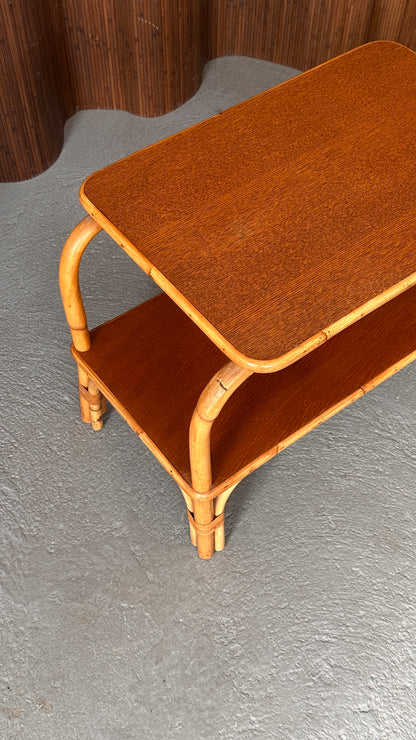 1970s Bamboo and Wood Side Table
